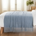 thumbnail image 3 of Bluish Grey Throw Blanket,Textured Knit Throws,Decorative Blanket for Couch Bed Sofa,50"x60", 3 of 8