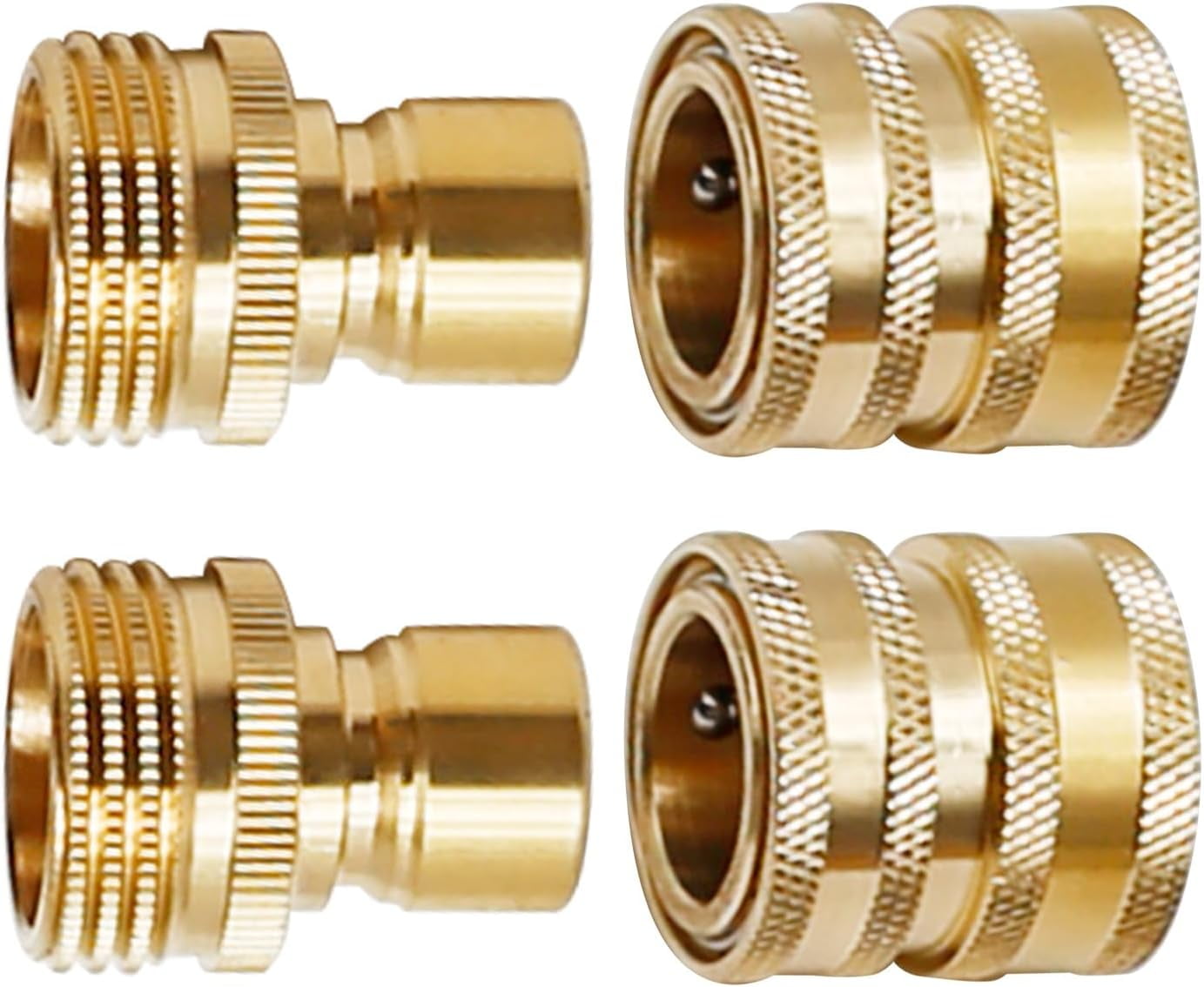 HRTGFD-Garden Hose Quick Connect 3/4 inch Thread, Solid Brass Quick Connector, No-Leak Water Hose Quick Connect, Garden Hose Fitting Water Hose Connectors (4PCS)