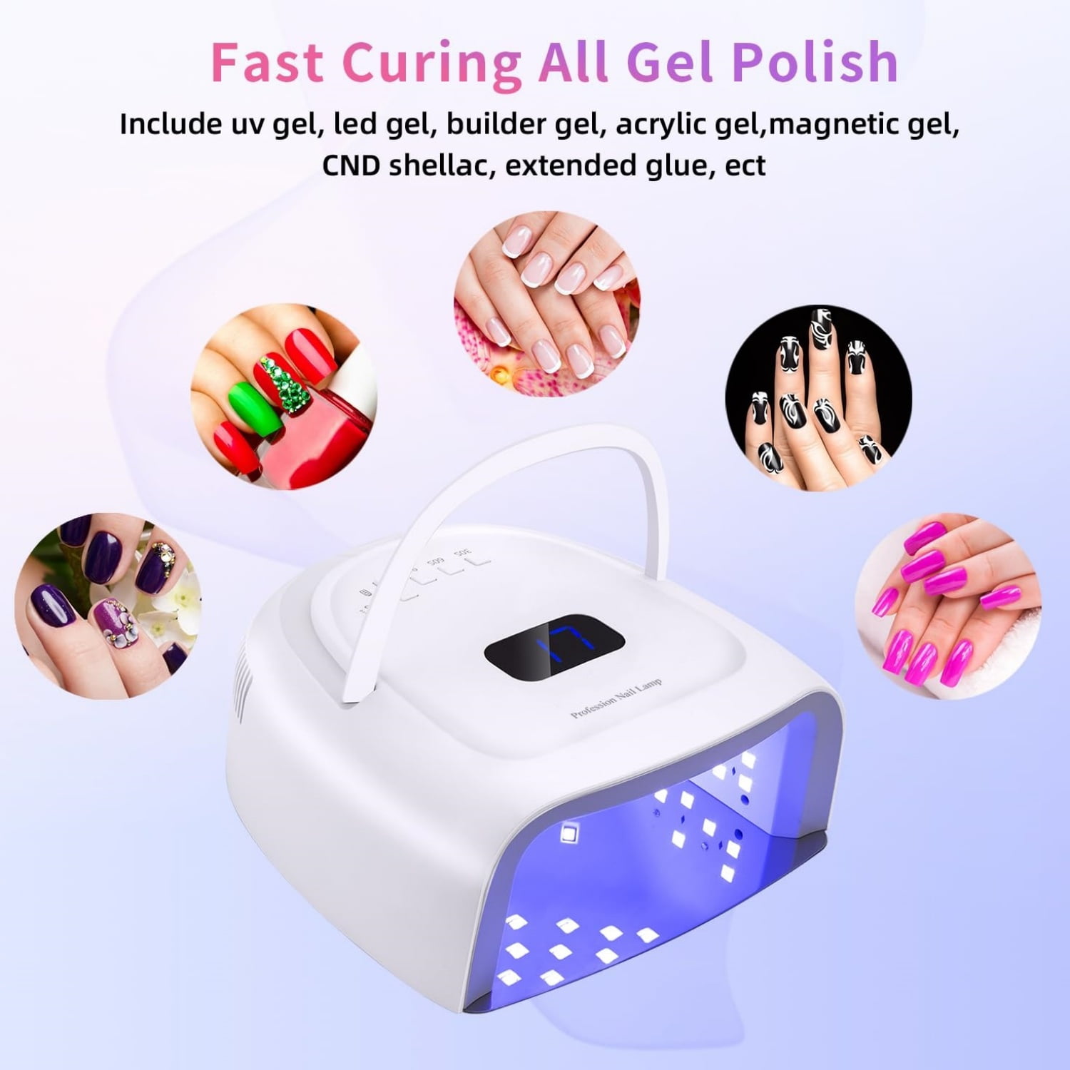 Rechargeable LED Gel Nail Lamp,60W Cordless UV Led Nail Light Nail Dryer for Gel Nails with Lifting Handle Touch Sensor LCD Screen(White)