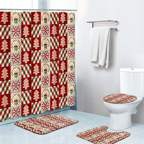 4 Piece Shower Curtain Sets, Yellow Spring Flower Vintage Wood with Non-Slip Rugs, Toilet Lid Cover and Bath Mat, for Bathroom Decor Set, 72" x 72"