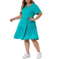 thumbnail image 4 of Agnes Orinda Women's Plus Size Chambray Dress Short Sleeves Button Down Flowy Tiered Shirt Dresses 4X Blue Green, 4 of 6