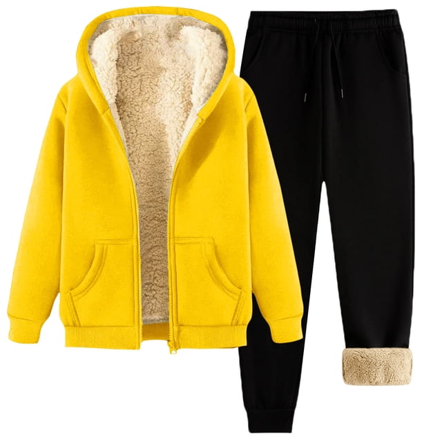 Ketyyh-chn99 Mens Track Suit Sweatsuits Set 2 Piece Men's Warm Two Piece Solid Color Padded Hooded Sweater Leg Pants Size for L,Yellow