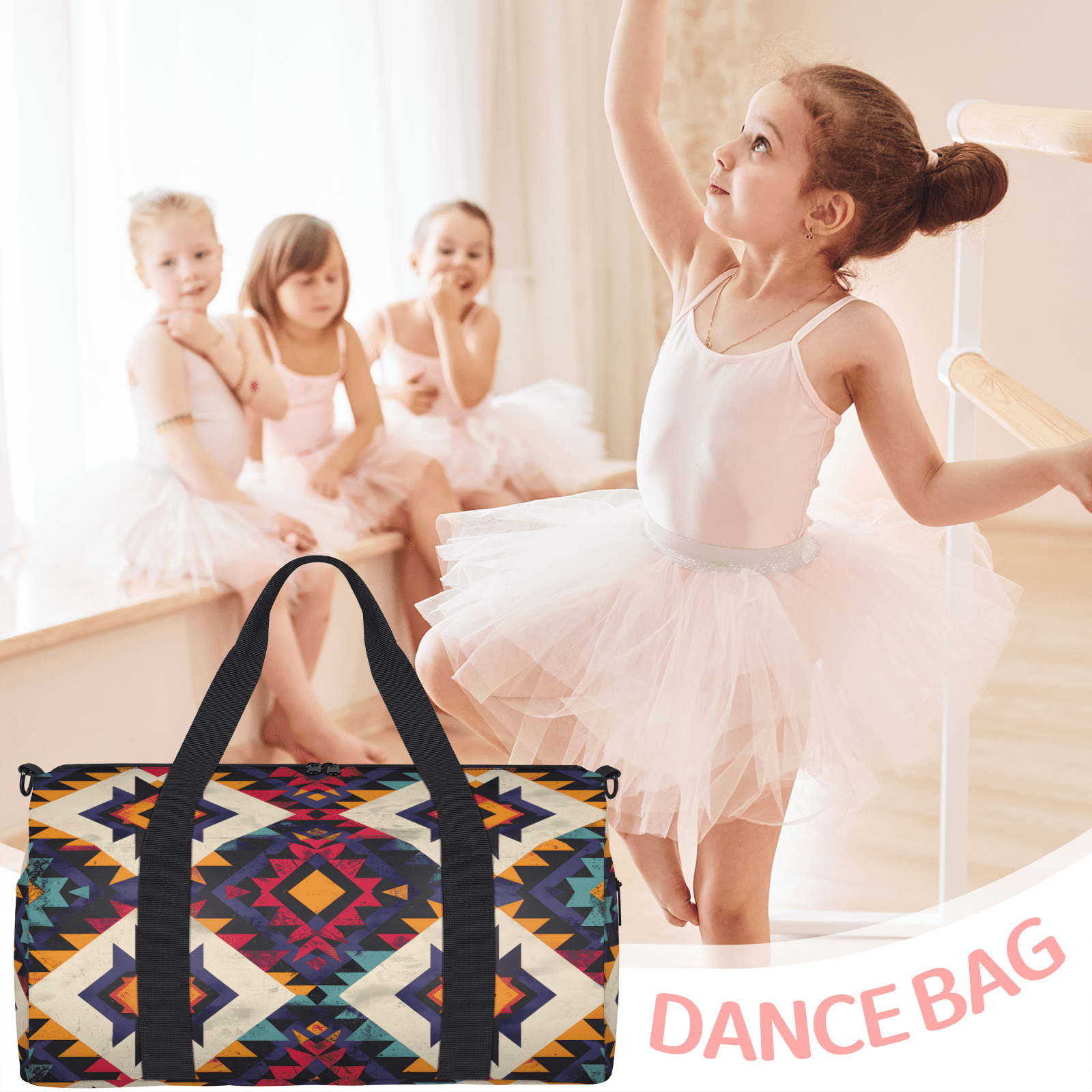 Herdesigns Western Aztec Gym Bag for Women, Duffle Bag for Travel Sport, Lightweight Waterproof Carry on Weekender Overnight Dance Yoga Workout Bags