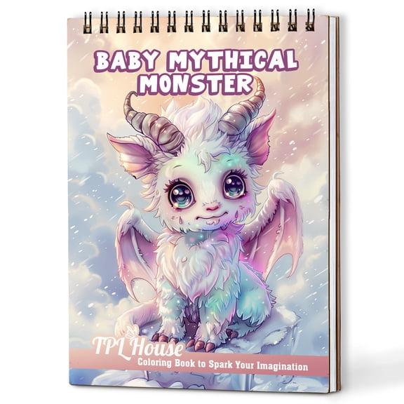 TPLHOUSE Baby Mythical Monster Coloring Book Spiral Bound for Adults, A5 Wooden Cover, 30 Little Legendary Creature Coloring Pages of Wonderful Lands for Stress Relief and Relaxation