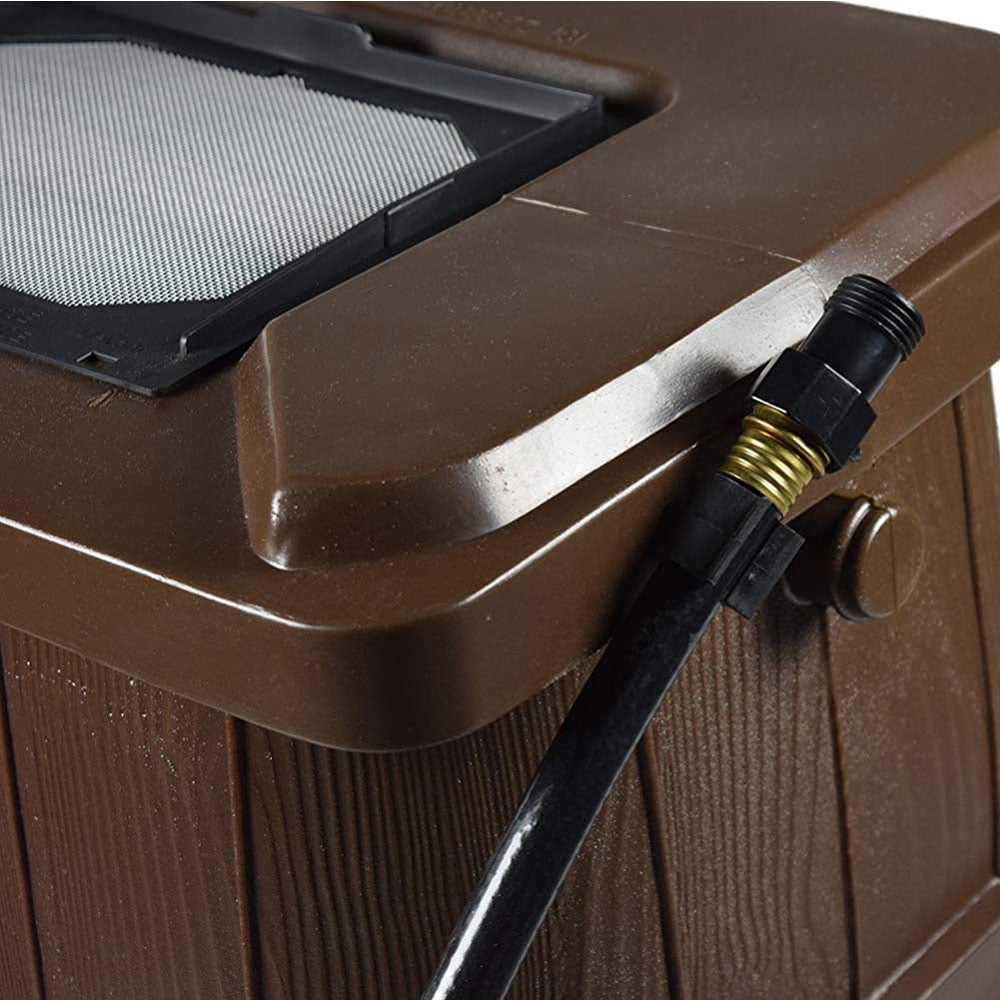 FCMP Outdoor 45 Gal Wood Grain Rain Water Catcher Barrel, Brown (2 Pack)