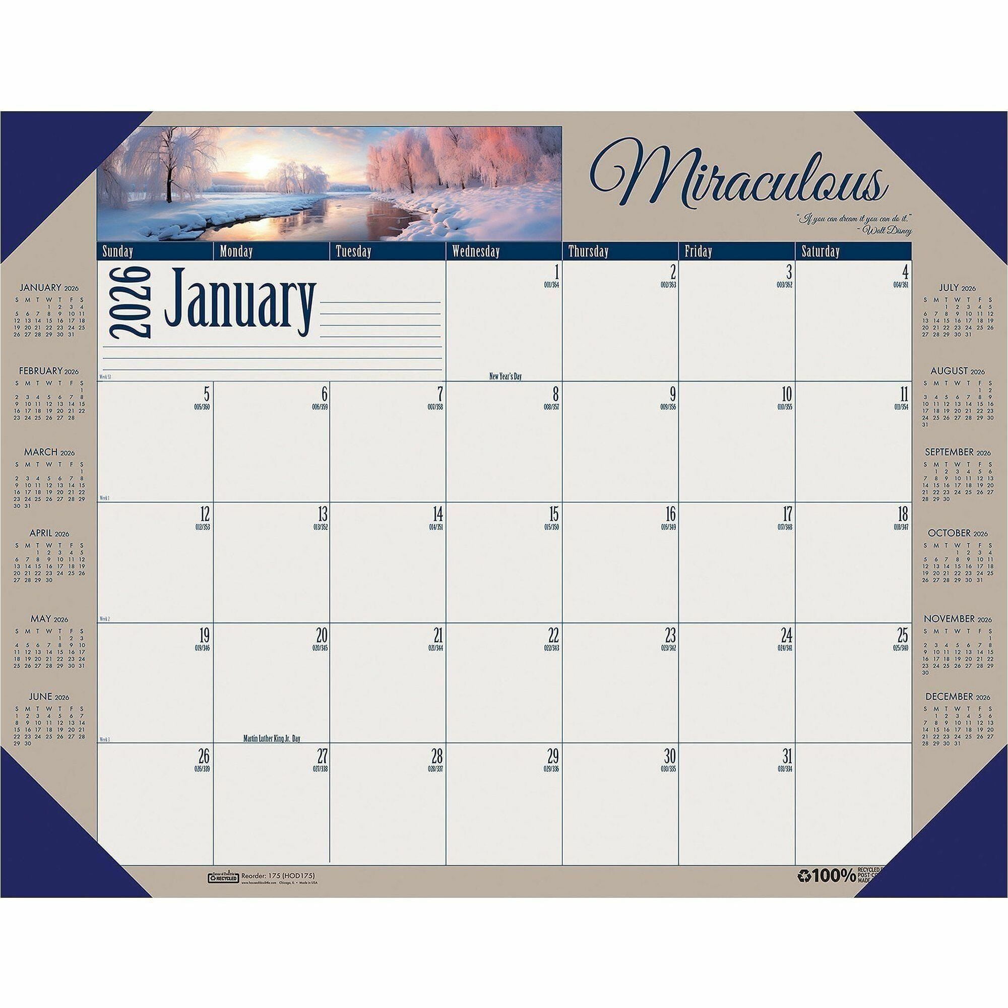 House of Doolittle Recycled Motivational Monthly Desk Pad Calendar 22 X 17 2026
