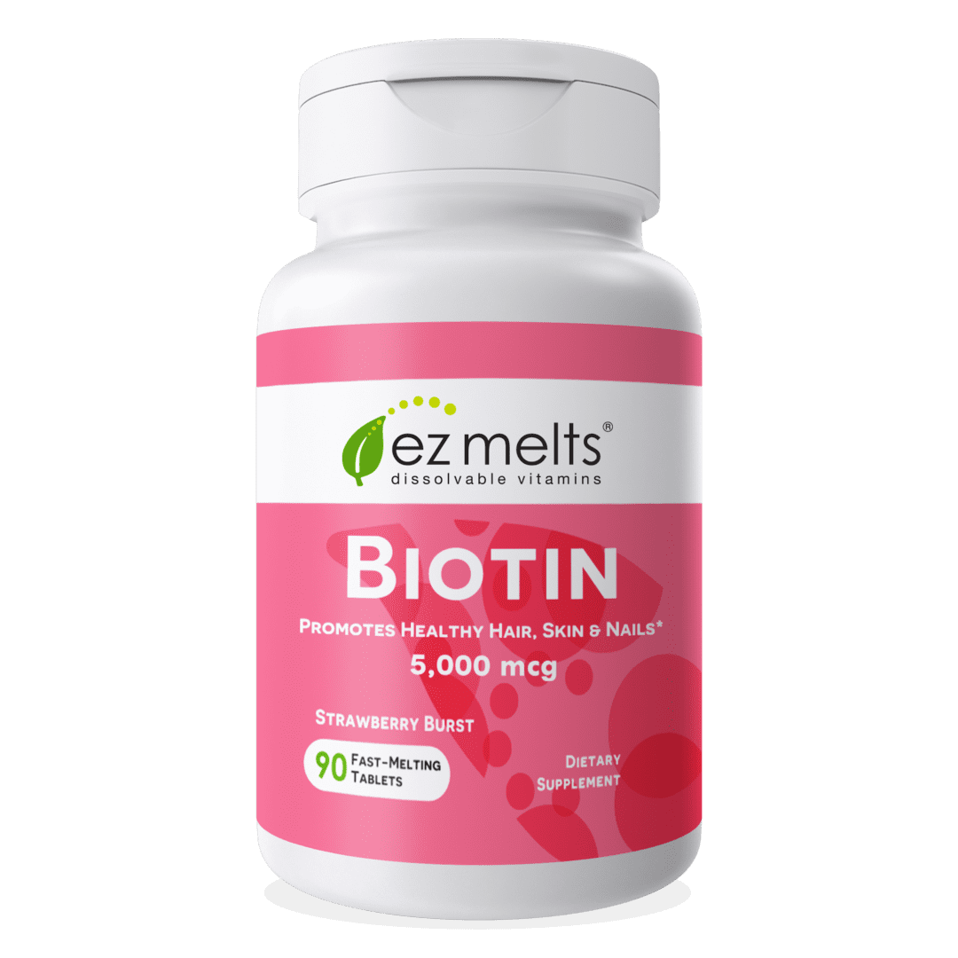 EZ Melts Biotin Fast Dissolve Tablets, For Healthy Hair Skin and Nails, 5000 mcg, 90 Ct