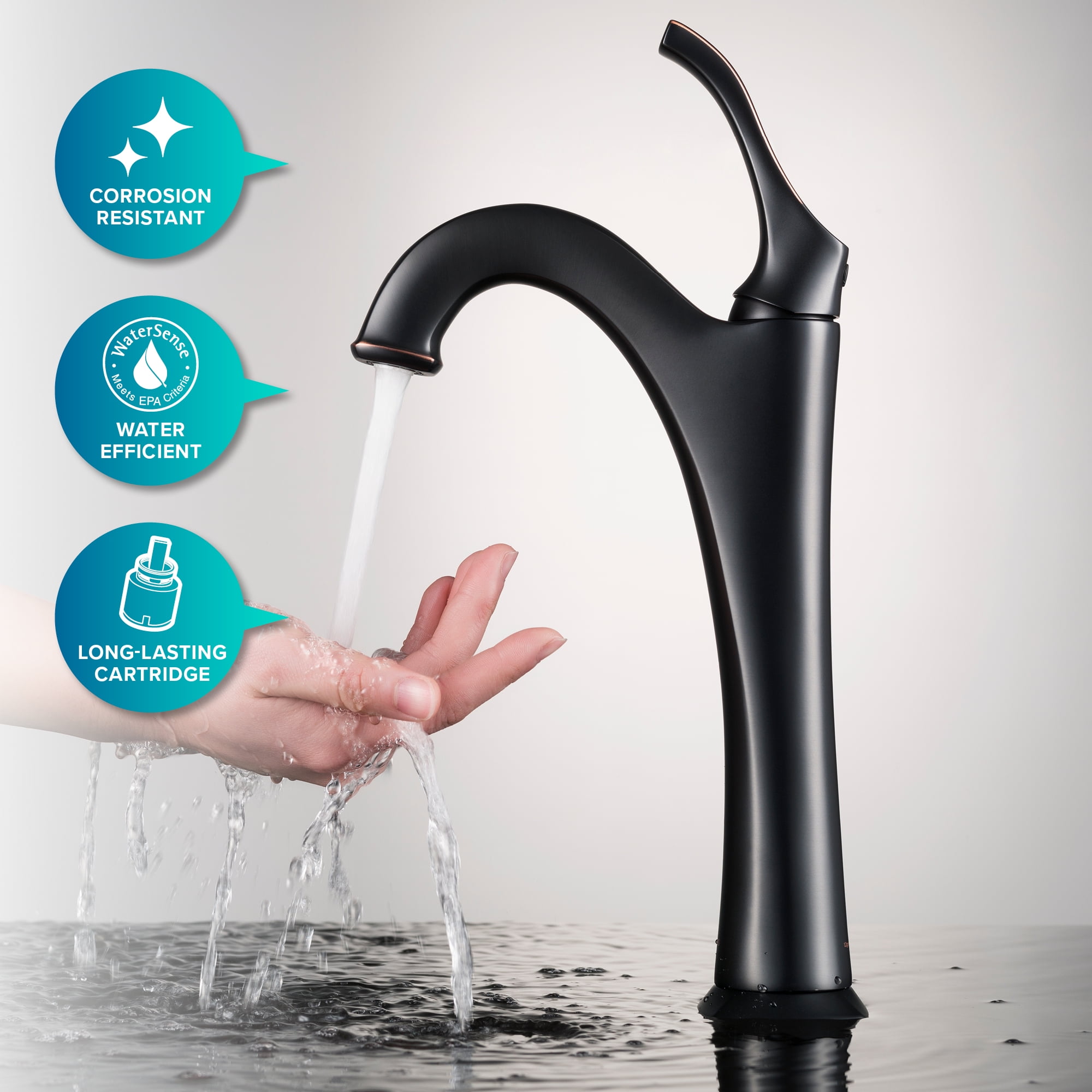 KRAUS Elavo 14-inch Round White Porcelain Ceramic Bathroom Vessel Sink and Arlo Faucet Combo Set with Pop-Up Drain, Oil Rubbed Bronze Finish
