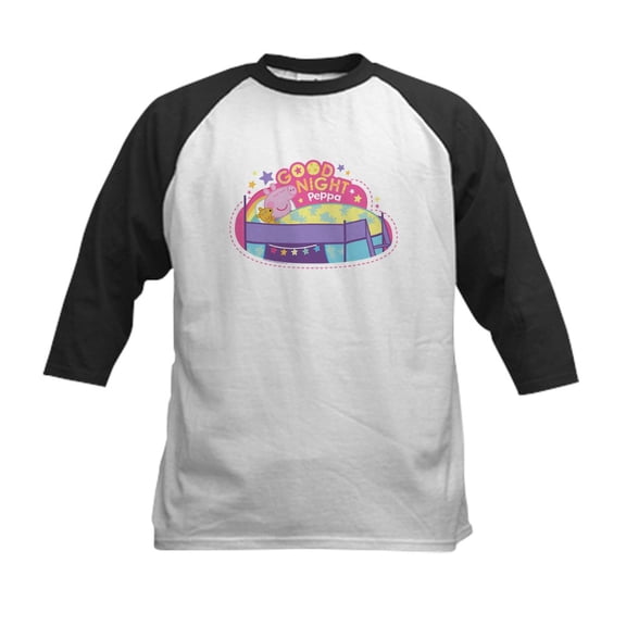 CafePress - Peppa Pig: Good Night Peppa Kids Baseball T Shirt - Kids Cotton Baseball Jersey, 3/4 Sleeve Shirt