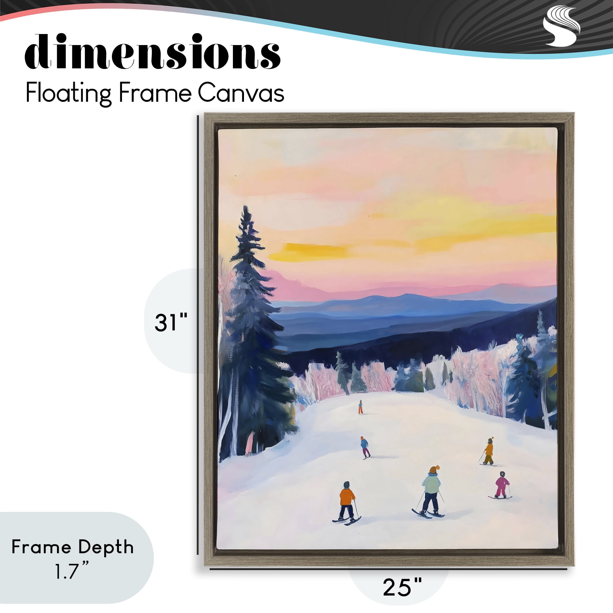Stupell Industries Snowy Mountain Skiers at Sunset Brown Framed Floater Canvas Wall Art, design by The Prints Vibe