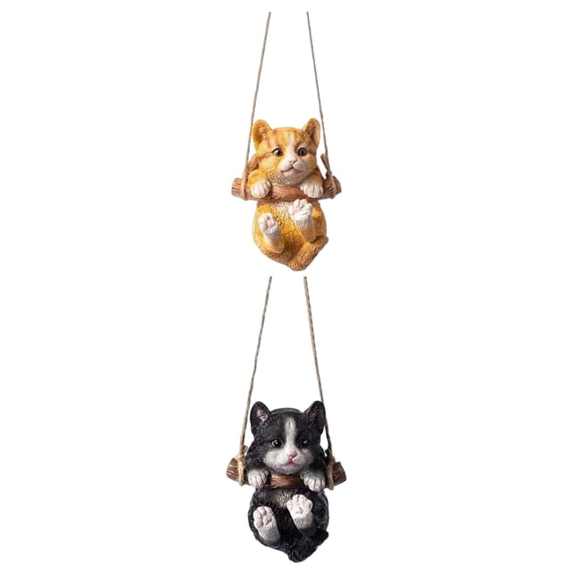 2x Lindos colgantes de estatua de gato columpio para patio y hogar naranja y negro