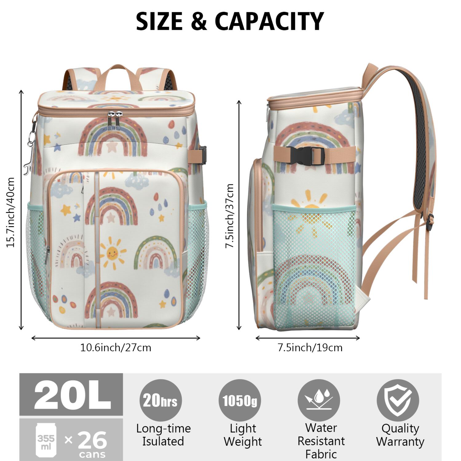 Insulated Cooler Backpack,Insulated Backpack Insulated Leak Proof Travel Cooler Bag Waterproof Lunch Picnic Beach Work Trip Thermal Bag Drink Beverage Beer Bag Cooler Rainbow Cartoon