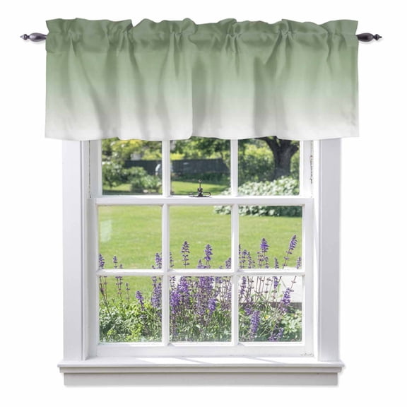 Sage Green Valance Curtains, and White Ombre Color Gradient Rod Pocket Short Window Curtain for Kitchen Bathroom Bedroom, 54"x18"