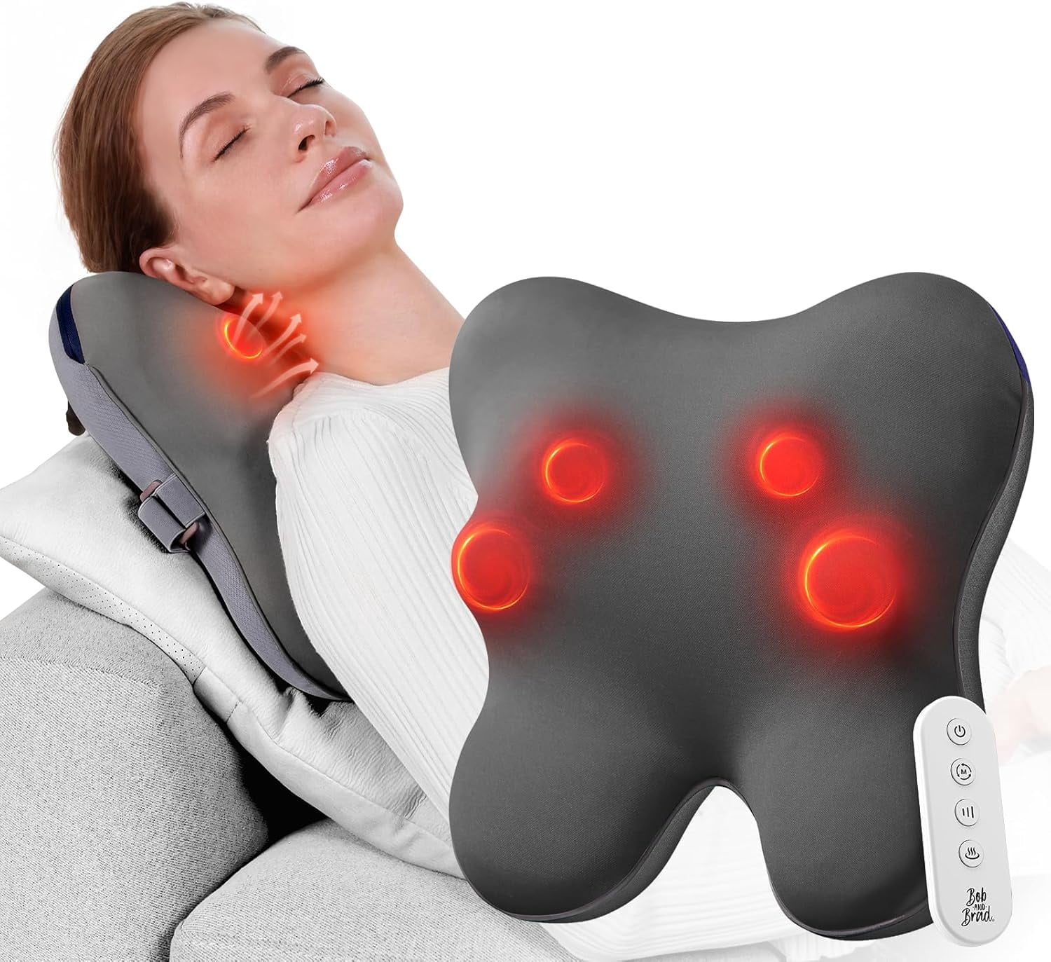 BOB AND BRAD EZBack Plus Neck Massager with Heat and Remote, Back Massager with 3 Level for Pain Relief Deep Tissue, Shiatsu Kneading Massage Pillow for Shoulders, Neck, Ideal Gifts