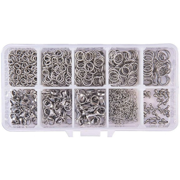 1 Box 830 Pcs Jewelry Findings Kits with 304 Stainless Steel Jump Ring Lobster Claw Clasps Ends Extender Chain Drop Ends for Jewelry Making