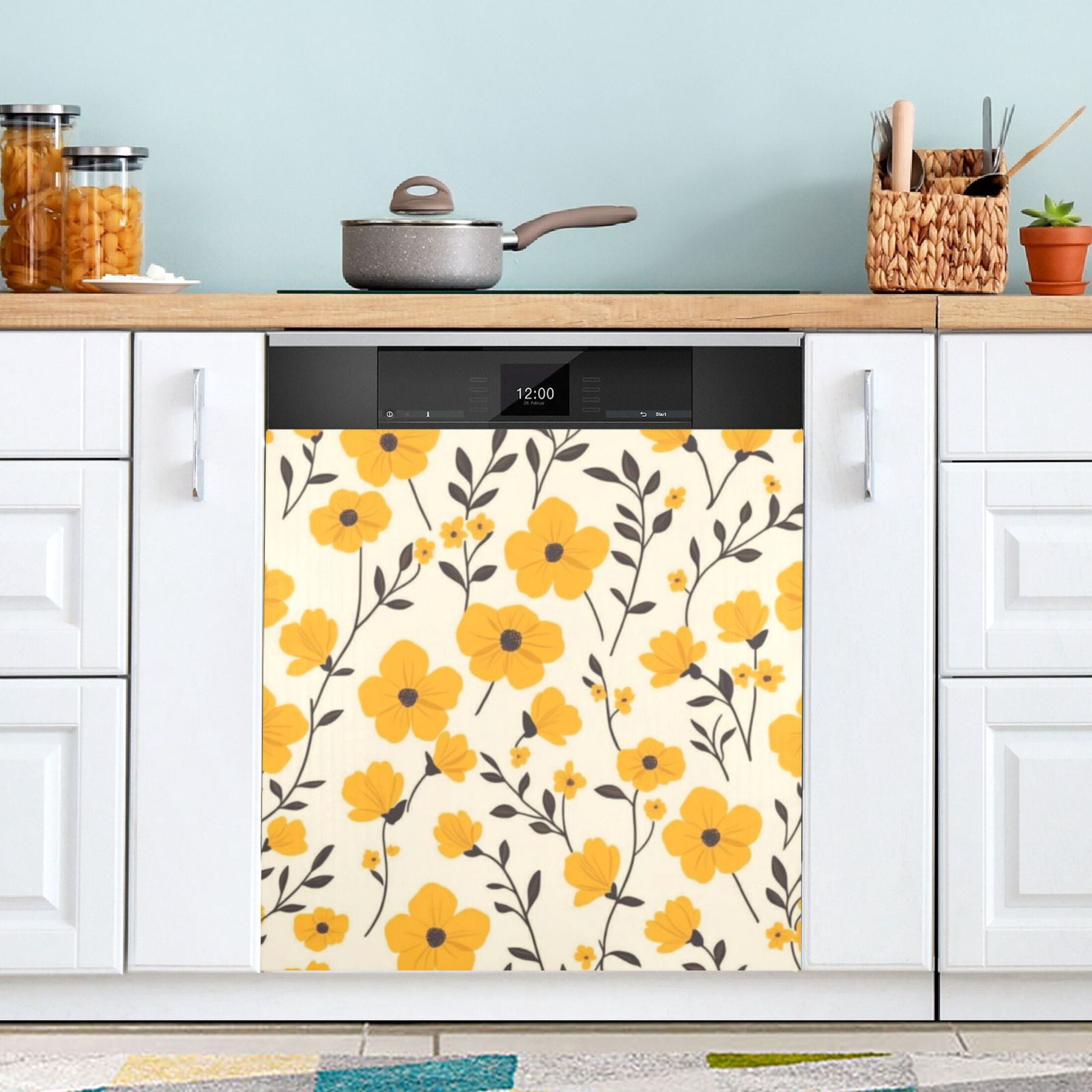 Dishwasher Magnetic Sticker 23x26 Inch Refrigerator Magnetic Sticker Washing Machine Magnetic Sticker Kitchen Panel Magnetic Sticker Home Decor Lovely Yellow Flowers