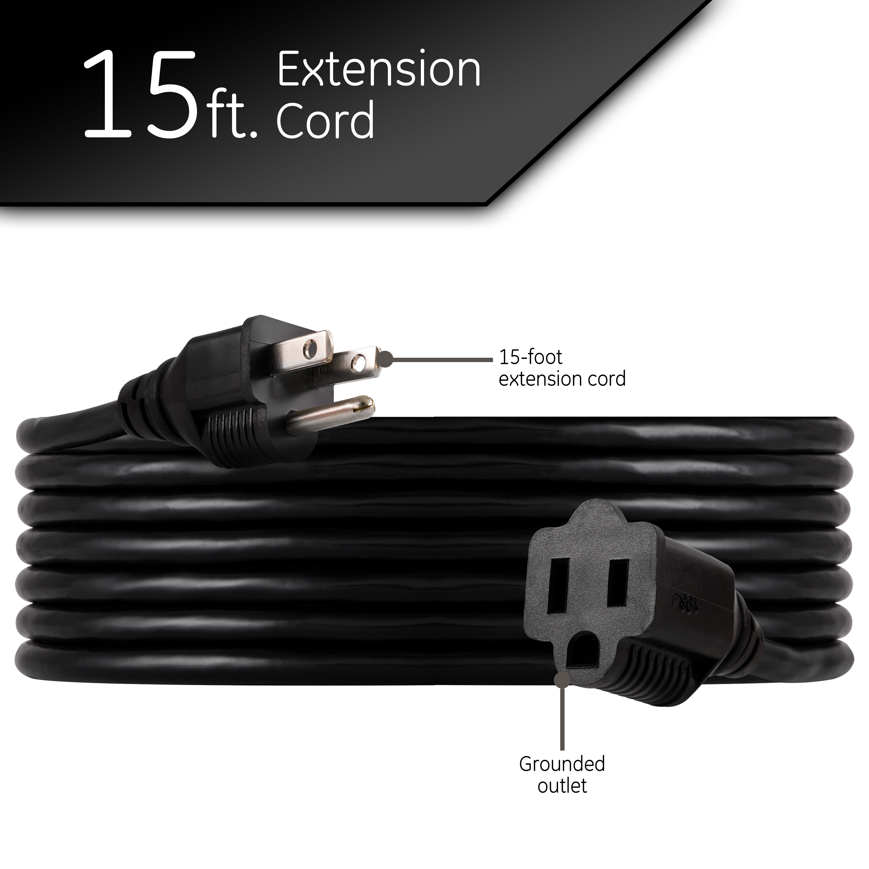 GE 15 ft Outdoor Extension Cord, 1 Outlet, Black, 36824 - image 3 of 7