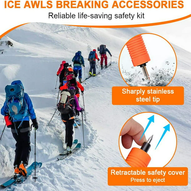 Retractable Ice Picks,Ice Fishing Safety Pick,Emergency Gear for Ice  Fishing Stainless Steel Orange Retractable Ice Awls for Outdoor Winter