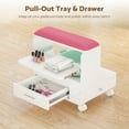 thumbnail image 5 of Advwin Pedicure Foot Rest with Storage, PU Cushion, Pull-Out Tray & Locking Wheels, Professional Mobile Pedicure Cart Foot Bath Trolley for Salon, Massage & Home Use, White+Pink, 5 of 13
