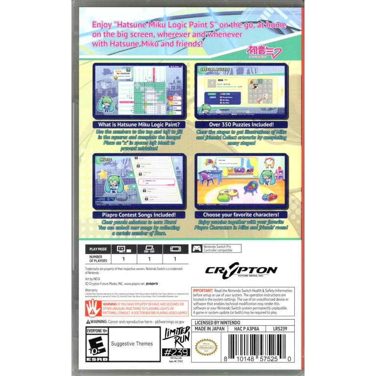 NSW - Hatsune Miku Logic Paint S [Limited Run Games #239] - Switch