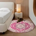 thumbnail image 3 of Boho Pink Large Area Rugs for Bedroom Living Room, Soft Non Slip Carpet Bedside Rug, Middle Century Boho Geometric Abstract Southwestern Round Floor Cover Kitchen Accent Rug 4' for Dining Room/Office, 3 of 9