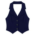 thumbnail image 5 of YUUMIN Women's Halterneck Waistcoat Vest Lapel Collar Blazer Sleeveless Crop Top Navy Blue XXL, 5 of 8