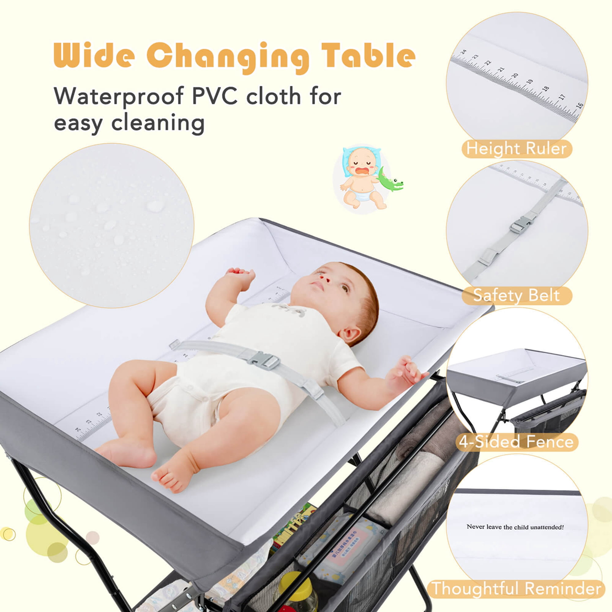 Costway Baby Infant Changing Table Folding Diaper Station Nursery with Storage Gray