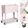 thumbnail image 6 of 80 Quart Rolling Ice Chest, Portable Bar Drink Cooler with Catch Basin, Bottom Storage Tray and Bottle Opener for Patio Party BBQ Beach Activities, 6 of 17