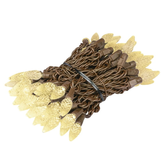 Novelty Lights Warm White C6 LED Christmas String Lights 70 Strawberry Bulbs (Brown Wire, 24 Feet)