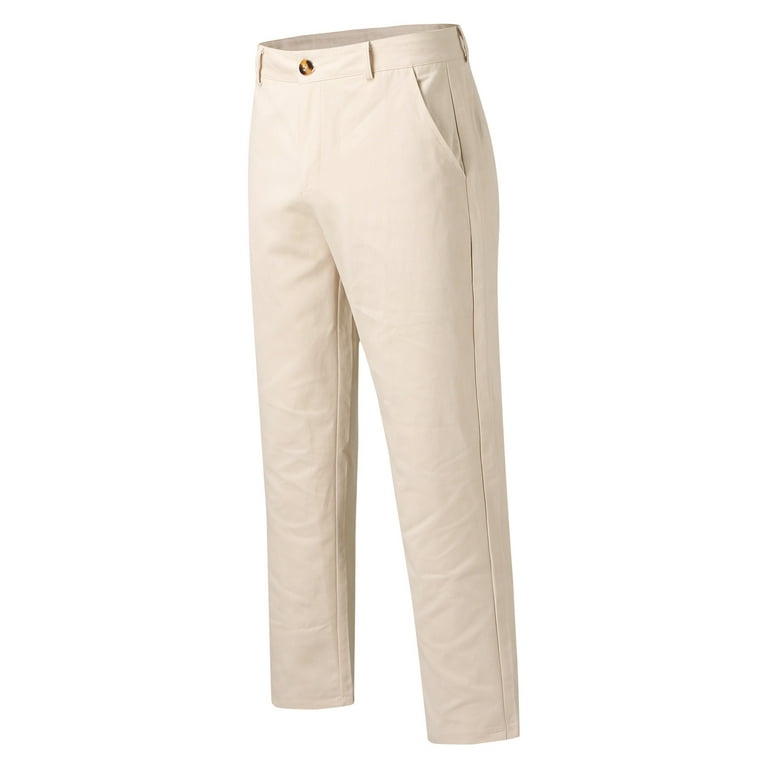 WANYNG mens pants Casual Business Solid Slim Pants Zipper Fly Pocket  Cropped Pencil Pant Trousers pants for men Khaki XL