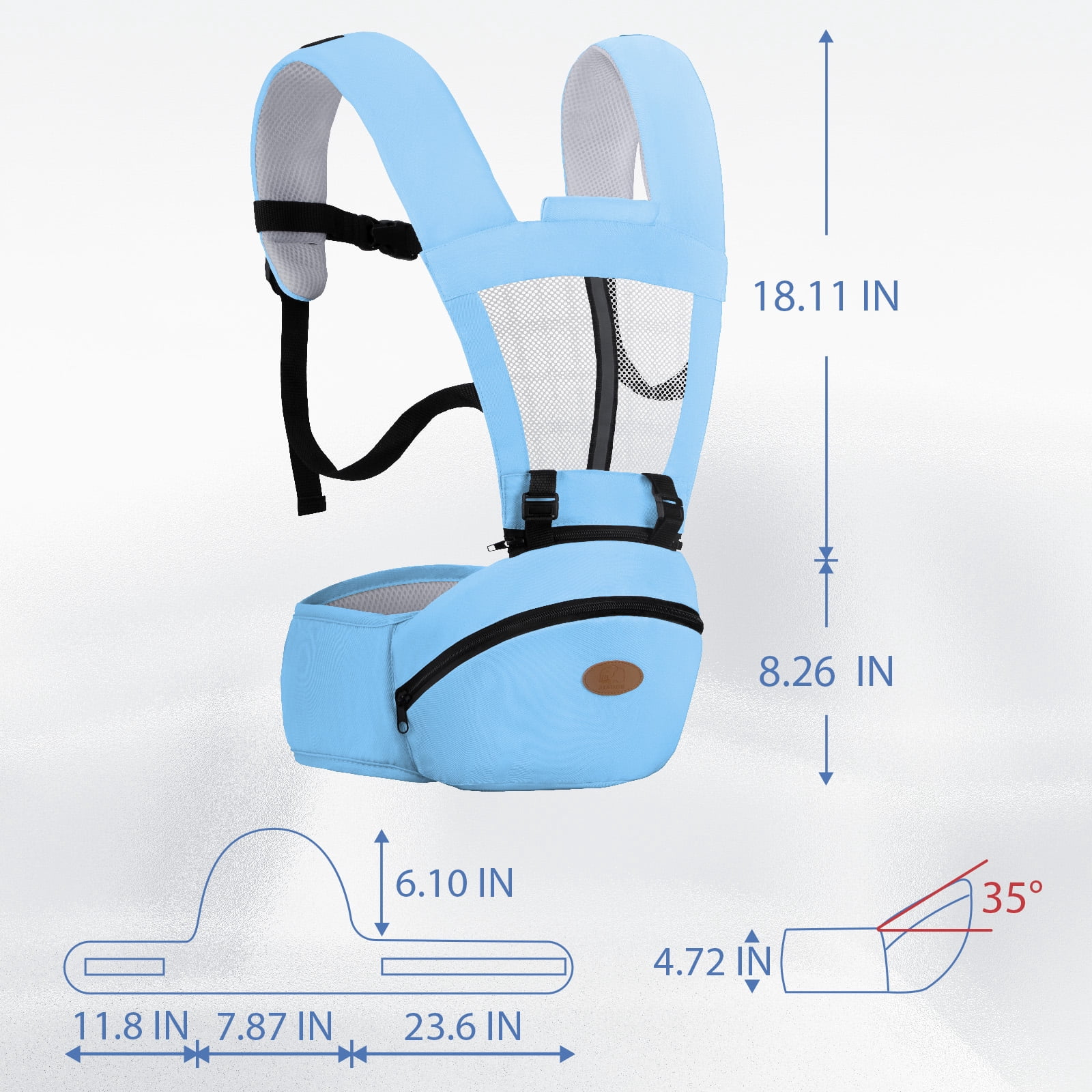Babyltrl 6-in-1 Baby Carrier with Hip Seat,Ergonomic Infant Carrier Backpack,Breathable Wrap Seat for Newborn Toddlers up to 44 lbs,Blue