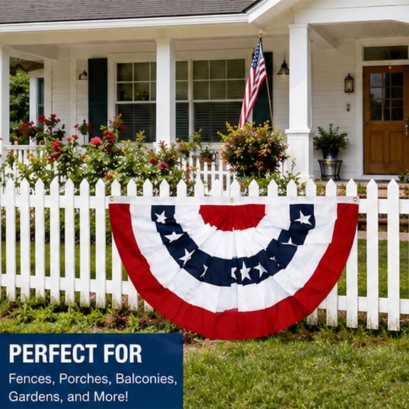 Patriotic Pleated Fan American Flag Bunting - Half Circle Banner for 4th of July & Memorial Day - Garden Flags Patriotic Decor for Porch Fence Independence Day
