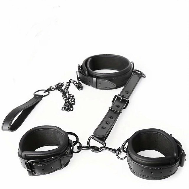 SM sexy leather reverse handcuffs collar with traction chain collar detachable