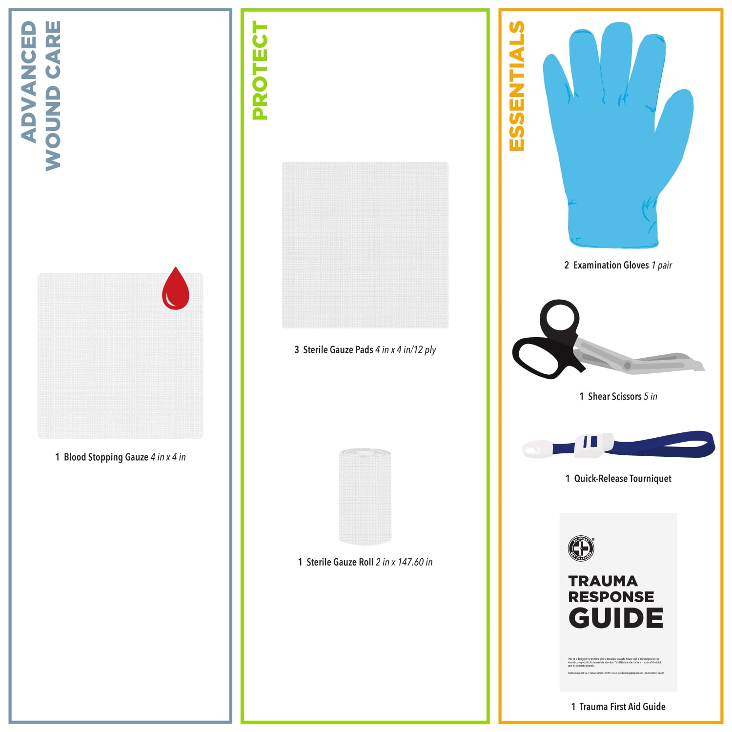 (3 pack) Stop The Bleed Trauma Control, 10 Pieces by Be Smart Get Prepared - medium size