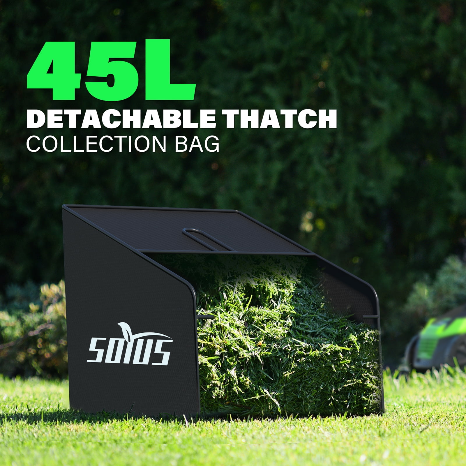 SOYUS 15-Inch 13-Amp Electric Dethatcher and Scarifier with 45L Removable Thath Collection Bag, Corded Lawn Dethatcher with 5-Position Depth Adjustment, Quick-Fold, Increases Lawn Health