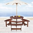 thumbnail image 3 of Newboti Furniture Outdoor 6 Person Picnic Table, 6 person Round Picnic Table with 3 Built-in Benches, Umbrella Hole, Outside Table and Bench Set for Garden, Backyard, Porch, Patio, Brown BN.2109, 3 of 16