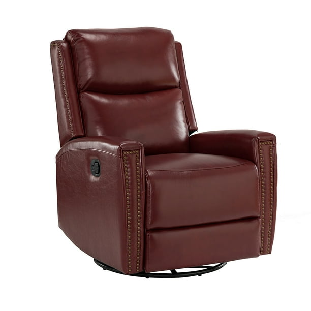 ARTFUL LIVING DESIGN Genuine Leather Swivel Rocker Recliner with Nailhead Trims & Swivel Base