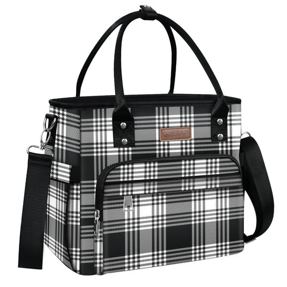 Lonchera MIYCOO para mujer, aislante, a cuadros, negra