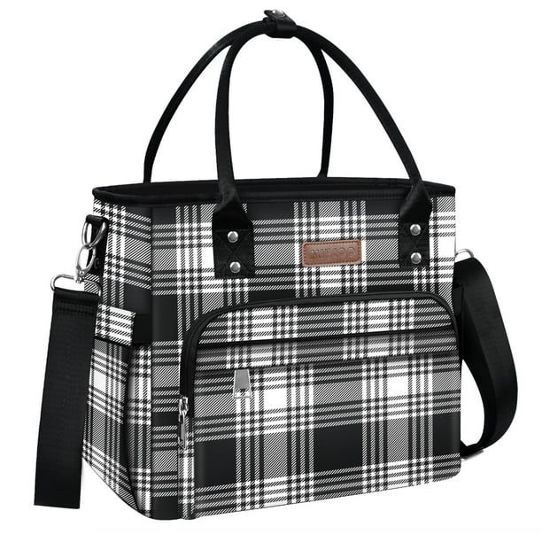 Lonchera MIYCOO para mujer, aislante, a cuadros, negra