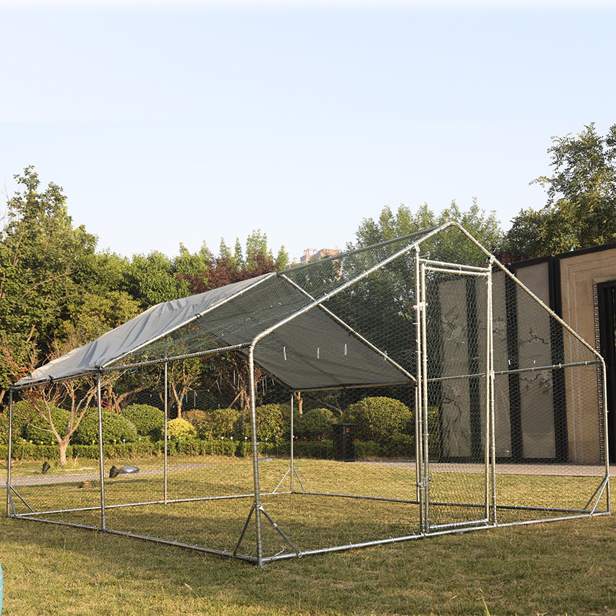 Pefilos 13'L Outdoor Large Chicken Coop, Walk-in Metal Poultry Cage Hen Run House Rabbits Habitat Pen with Waterproof and Anti-Ultraviolet Cover, Silver Pefilos 13'L Outdoor Large Chicken Coop, Walk-in Metal Poultry Cage Hen Run House Rabbits Habitat Pen with Waterproof and Anti-Ultraviolet Cover, Silver