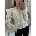 thumbnail image 6 of Women'S Temperament Commuter Lace Crochet Stand Collar Slim Design Shirt Long Sleeve Button Shirt Tops Cream White M, 6 of 9