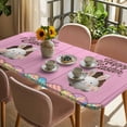 thumbnail image 3 of Pink Easter Table Cloths for 4 Foot Rectangle Tables, Easter Bunny Eggs Spring Cartoon Farmhouse Wood Grain Patio Waterproof Elastic Fitted Tablecloths, Washable Rectangular Table Cover for Camping, 3 of 8
