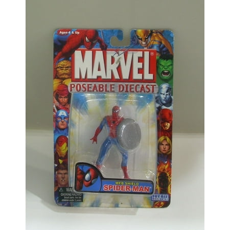 - Marvel Poseable Diecast Web Shield Spider-Man Figure by, SPIDERMAN DIECAST POSEABLE ACTION FIGURE with Shield By Toy Biz