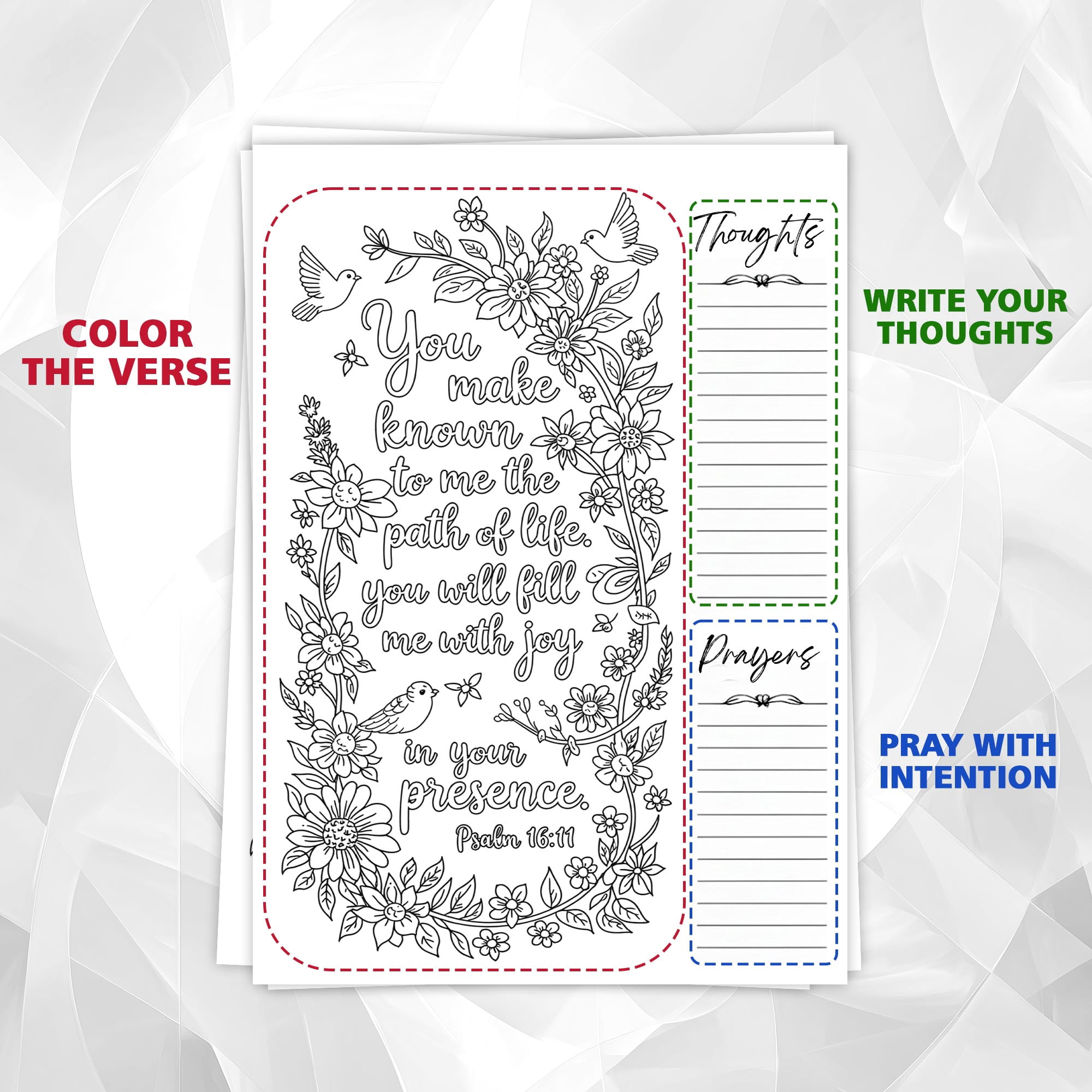 Psalms Coloring Book for Adults, 30 Minimalist Scripture Art Pages with Reflection & Prayer Space, Spiral Bound, A4 or A5 Softcover or Wood Cover