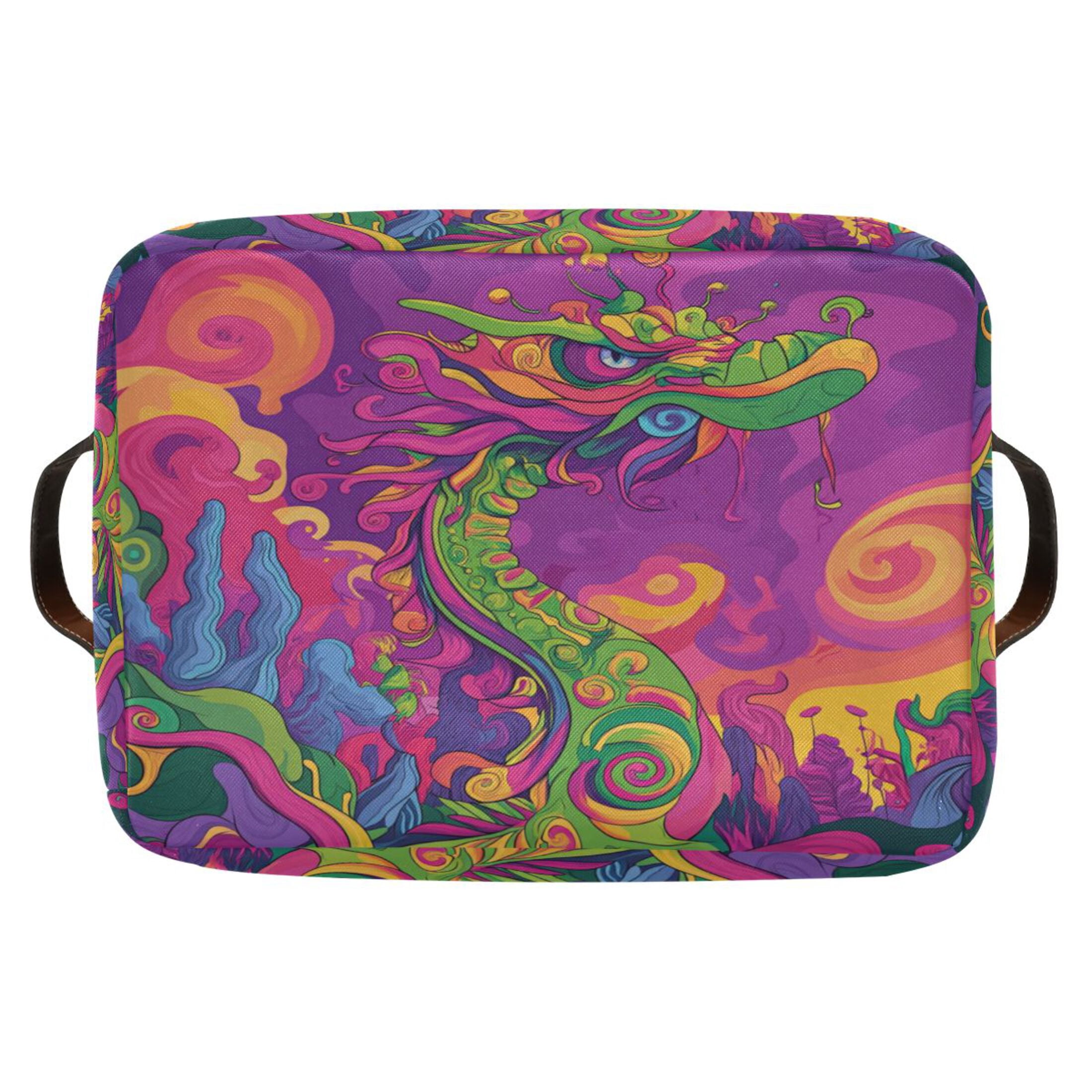 Psychedelic Cartoon Dragon Foldable Storage Basket,Canvas Fabric Foldable Storage Bins with Handles Open Home Storage Bins Boxes for Toy Book Shelf Closet Baskets