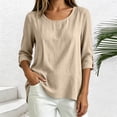 thumbnail image 5 of Yrmaups Loose Fit 3/4 Sleeve Blouse for Women, Casual Round Neck Pullover Top, Soft Solid Tshirt for Summer Daily Office Travel Wear, Khaki XL, 5 of 8