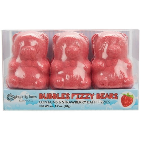 Ginger Lily Farms Bubbles Fizzy Bears Bath Bombs, Strawberry, 6 Ct, 1.7 Oz ea