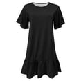 thumbnail image 5 of Solid Color Round Neck Loose Short Sleeve Pleated Dress Summer Dresses Petite Women Petite Womens Dresses Midi Dresses for Women Casual Petite Dresses for Women Casual Long Sleeve Cute Summer Outfits, 5 of 5