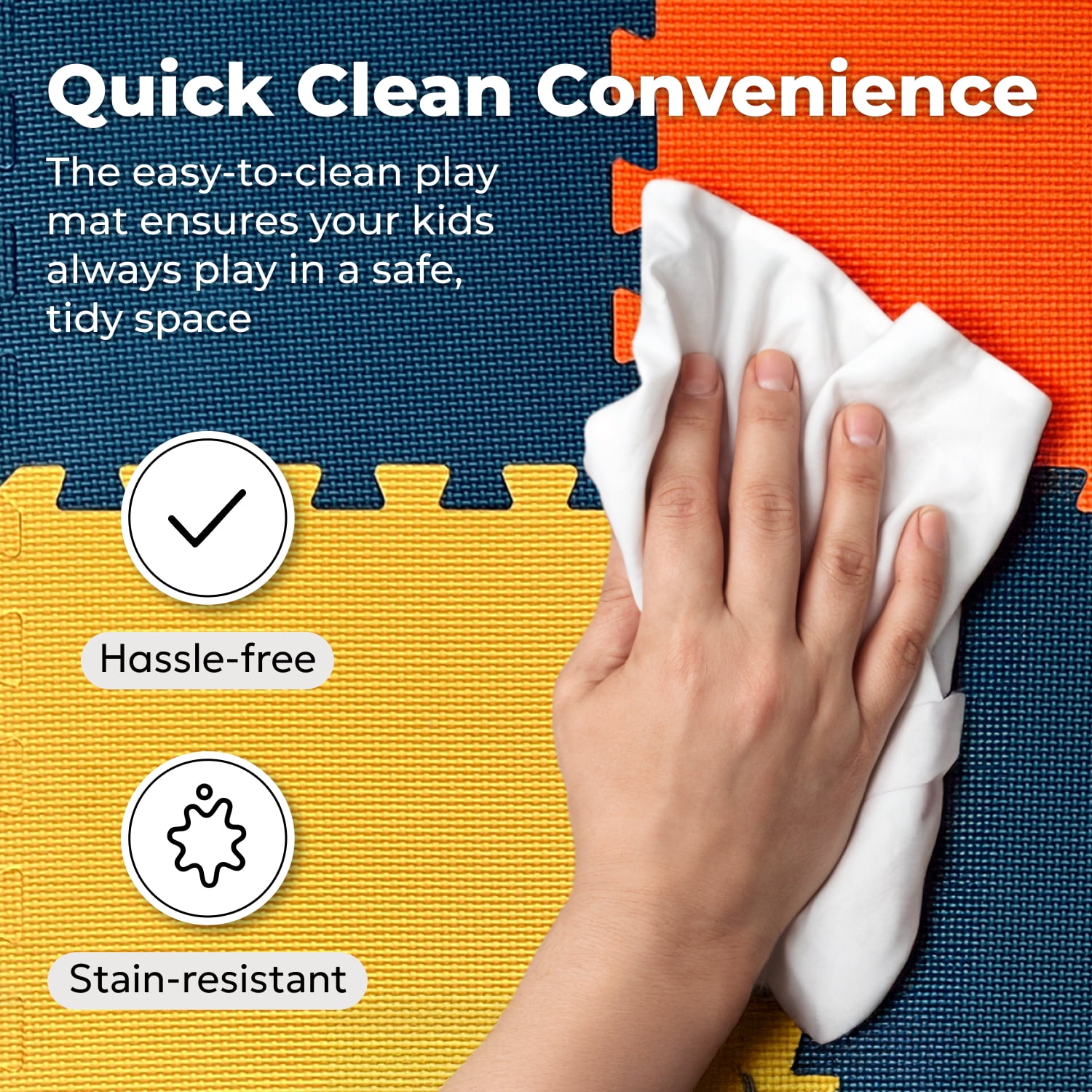 MioTetto Non-Toxic Foam Play Mat for Babies & Kids, Interlocking Puzzle Tiles, Cobalt-Apricot-Pine-Gold, 18 Pieces – Perfect for Tummy Time, Crawling, Nursery, Playroom, or Gym