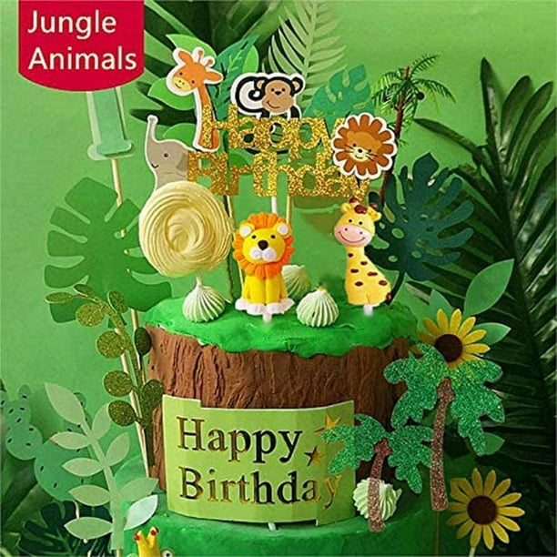 Acheter Décoration de gâteau avec animaux de la Jungle, Lion joyeux  anniversaire, pics à gâteaux, décor de fête d'anniversaire, décoration de  gâteau